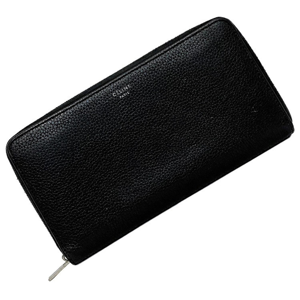 Celine Round Zipper Long Wallet F Ce Leather Coin Purse Business Silver Yellow